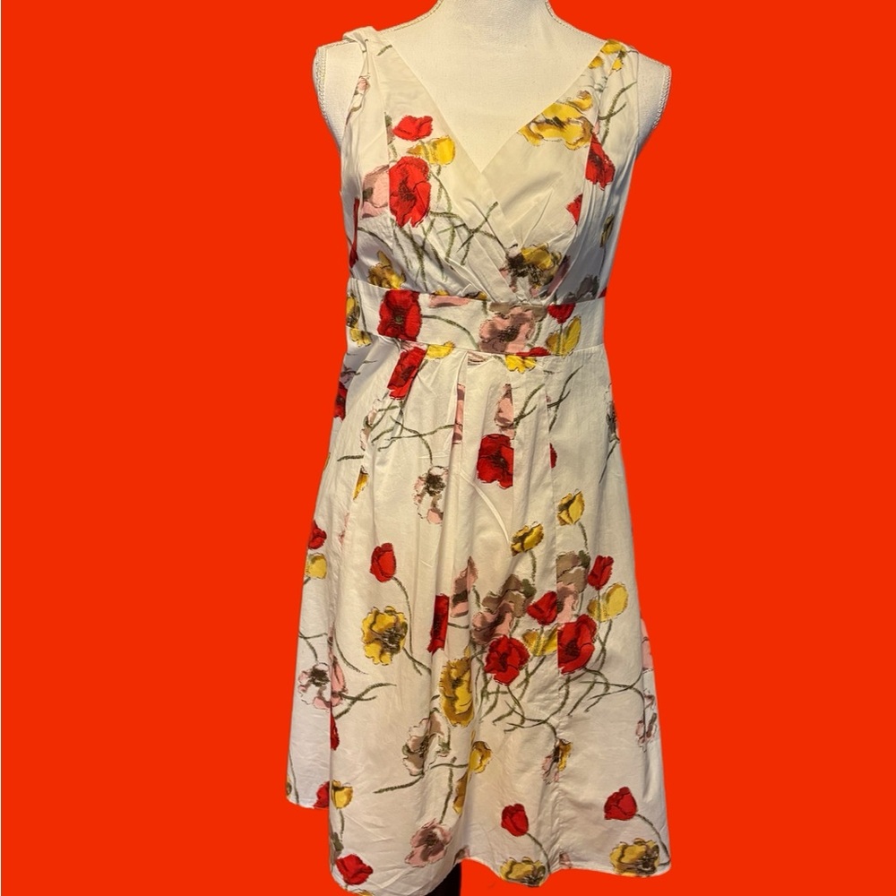 Lands' End Red and White Sleeveless Scoop Neck Midi Sundress. NWT